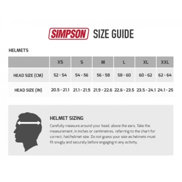 Simpson Helmet Size chart